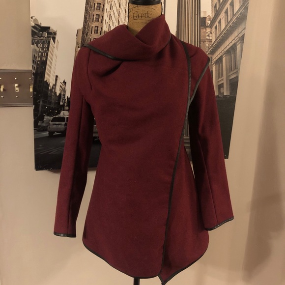 Burgundy Wrap Coat (size M, fits like an XS, see measurements) - Picture 3 of 8